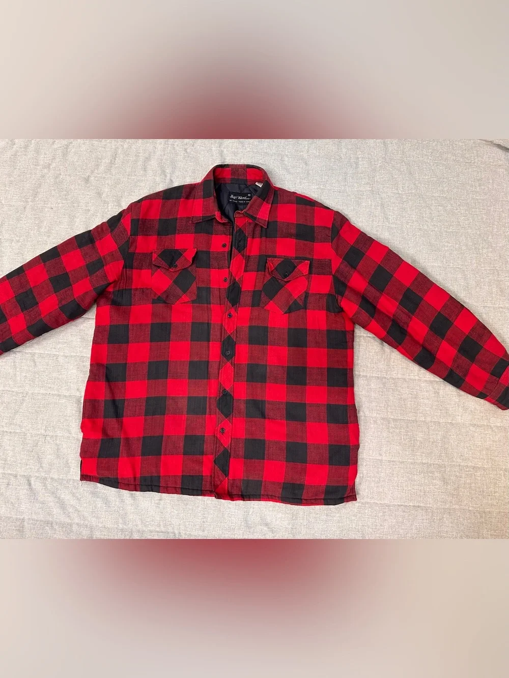 VTG Hugo Valentino Mens Shirt Flannel Jacket Quilted Lining Buffalo Plaid XL